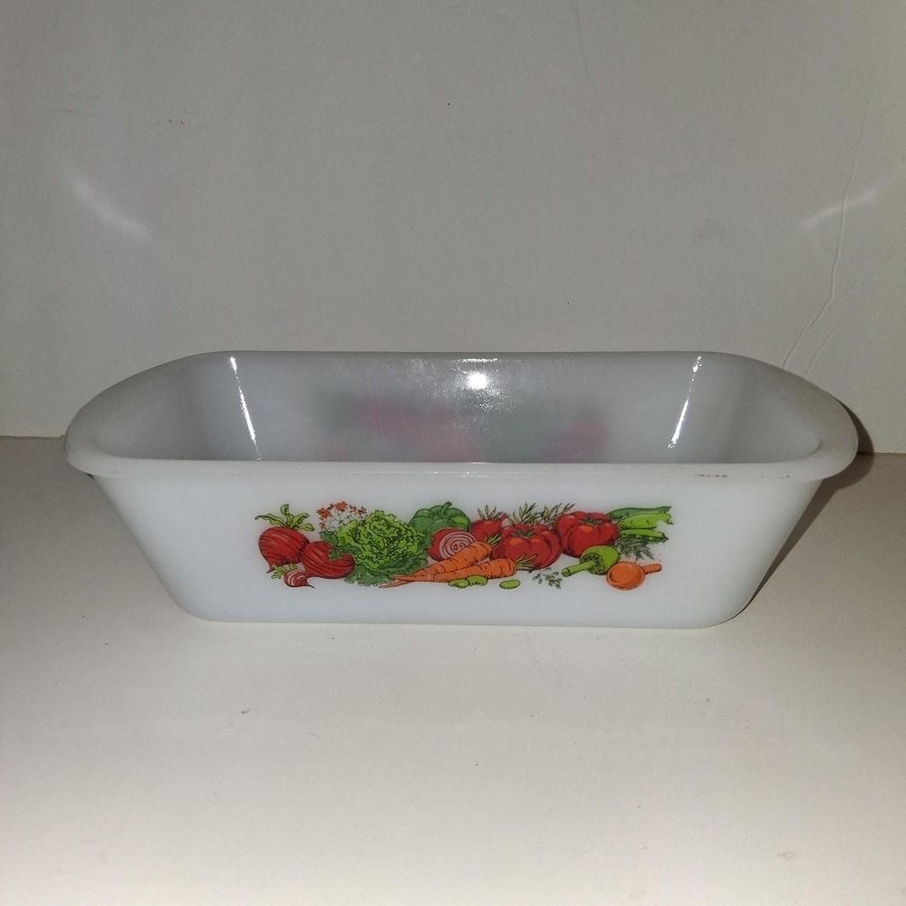 Vintage‎ GLASBAKE Garden Vegetable Loaf Pan 1.5 Quart J522
